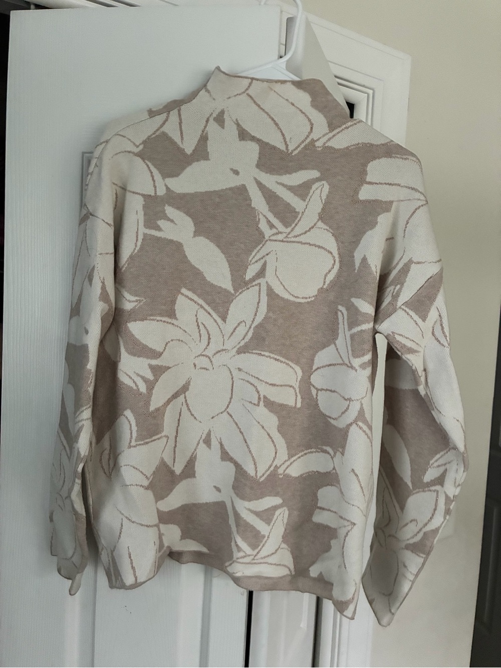 Tahari Beige and Cream Floral Turtleneck Sweater